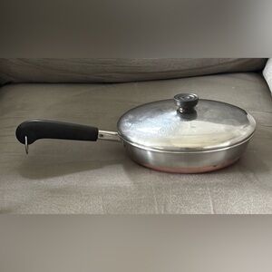 Revere Ware 1801 Vintage Copper Bottom 9" Skillet Frying Pan With Lid Rome NY